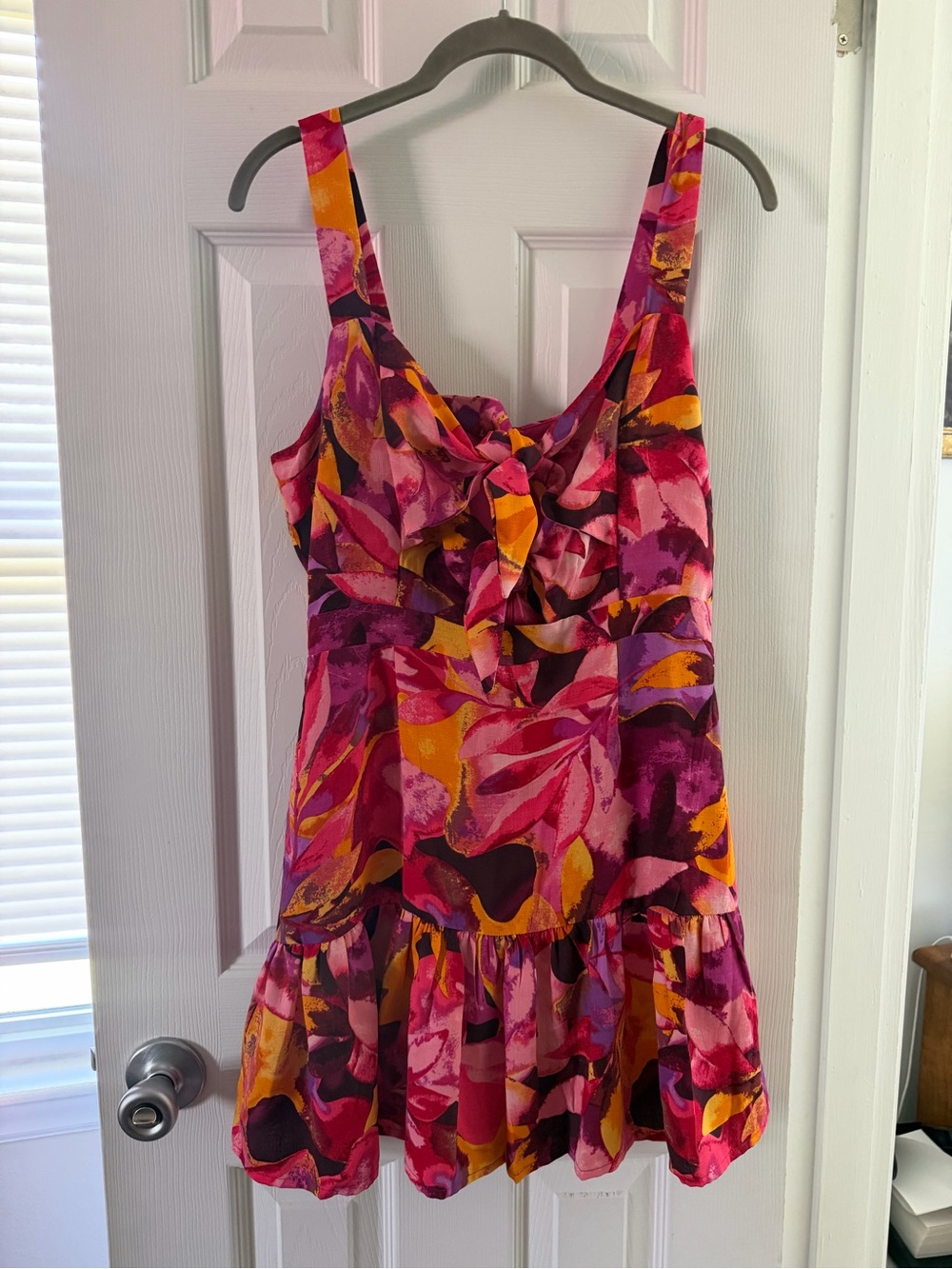 Vibrant Pink & Orange Floral Tie-Front Sundress